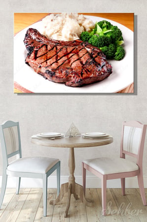 Black Angus" veya "Rib-eye Izgara Antrikot Bifteği Yatay Kanvas Tablo Lokanta Restoran Mutfak 3518