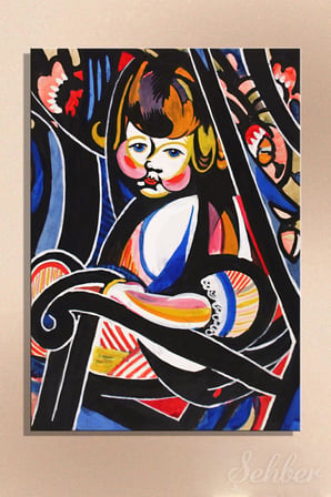 Henry Lyman Sayen'in "Rocker'daki Çocuk" Adlı Modernist Tablosu Dikey Kanvas 3564