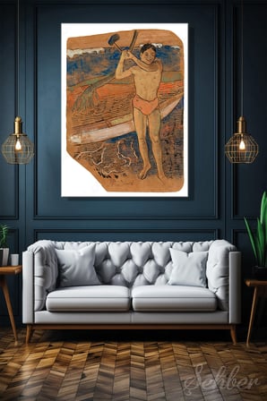 Paul Gauguin "Balta Taşıyan Adam"  Eserinin Kanvas Reprodüksiyonu Dikey Tablo Tekli 3572