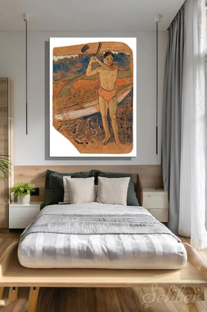 Paul Gauguin "Balta Taşıyan Adam"  Eserinin Kanvas Reprodüksiyonu Dikey Tablo Tekli 3572