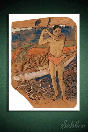 Paul Gauguin "Balta Taşıyan Adam"  Eserinin Kanvas Reprodüksiyonu Dikey Tablo Tekli 3572