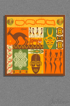 Afrika'ya Özgü Geleneksel Maskeler Hayvan Figürleri Ve Geometrik Desenler Kare Kanvas Tablo Tekli 3619