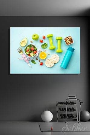 Sağlıklı Beslenme Aktif Yaşam Konsepti Kompozisyonu Yatay Kanvas Tablo Tekli 3697