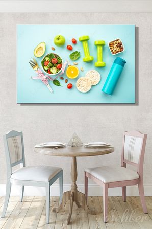 Sağlıklı Beslenme Aktif Yaşam Konsepti Kompozisyonu Yatay Kanvas Tablo Tekli 3697