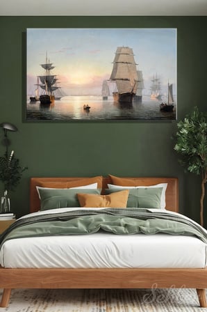 Fitz Henry Lane'in Ünlü "Boston Harbor, Sunset" Adlı Tablosu Yatay Kanvas Tablo Tekli 3734