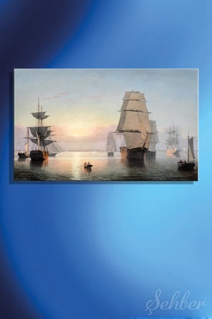 Fitz Henry Lane'in Ünlü "Boston Harbor, Sunset" Adlı Tablosu Yatay Kanvas Tablo Tekli 3734
