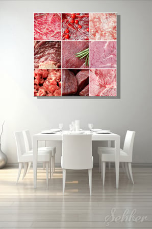 Trikot Bonfile Kıyma Kuşbaşı Farklı Formlardaki Çiğ Kırmızı Et Çeşitleri Kare Kanvas Tablo Tekli 3749