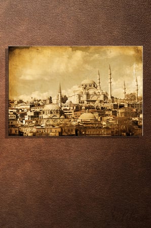Süleymaniye Camii’nin Nostaljik Sepya Tonlarında Vintage Tarzda Manzarası Yatay Kanvas Tablo 3764