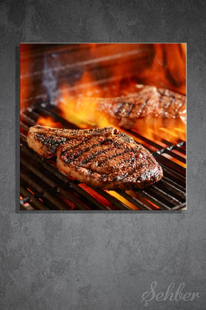 Alevli Mangalda Izgara Yapılan Kemikli Antrikot (Ribeye Steak) Parçaları Kare Kanvas Tablo Tekli 3766