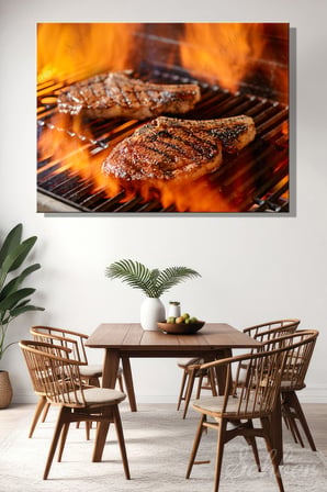 Mangal Izgarasında Pişen İki Adet Kemikli Antrikot (Ribeye Steak) Yatay Kanvas Tablo Tekli 3767