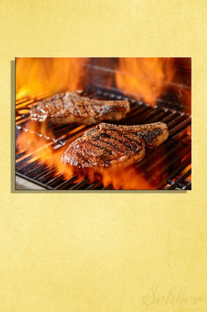 Mangal Izgarasında Pişen İki Adet Kemikli Antrikot (Ribeye Steak) Yatay Kanvas Tablo Tekli 3767