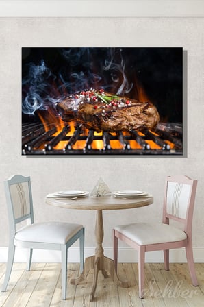 Mangal Izgarasında Biberiye Taneli Baharatlar Dana Bonfile/Antrikot (Steak) Yatay Kanvas Tablo 3770