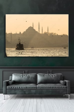 Gün Batımında İstanbul Silüetinin Tarihi Dokususu Nostaljik Bir Manzara Yatay Kanvas Tablo Tekli 3806