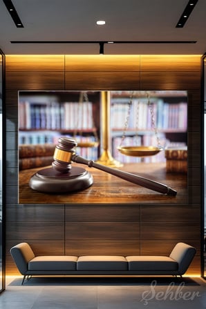 Hakim Tokmağı (Gavel) Ve Flu Kütüphane Rafları İle Adalet Terazisi Yatay Kanvas Tablo 3860