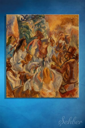 Jules Pascin'nin "Cuban Hospitality" (Küba Misafirperverliği) Adlı Eseri Kare Kanvas Tablo 3915