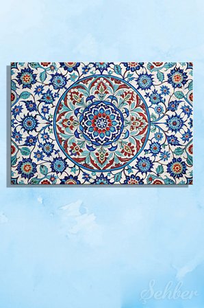 Geleneksel Osmanlı Ve İznik Çini Sanatına Ait Klasik Motifler Yatay Kanvas Tablo Tekli 3926