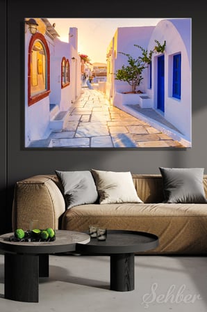 Yunanistan Santorini Adası Oia Köyü Geleneksel Beyaz Binaları Yatay Kanvas Tablo 4051