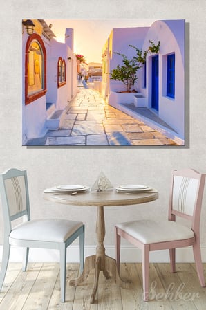 Yunanistan Santorini Adası Oia Köyü Geleneksel Beyaz Binaları Yatay Kanvas Tablo 4051