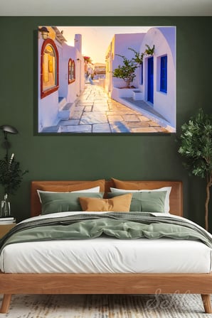 Yunanistan Santorini Adası Oia Köyü Geleneksel Beyaz Binaları Yatay Kanvas Tablo 4051