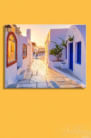 Yunanistan Santorini Adası Oia Köyü Geleneksel Beyaz Binaları Yatay Kanvas Tablo 4051