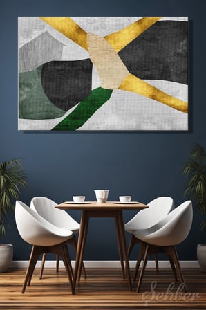 Kanvas Tablo Siyah Yeşil Gri Tonlarda Geometrik Modern Soyut Yatay Salon Tablosu - 4072
