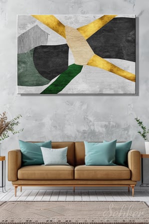 Kanvas Tablo Siyah Yeşil Gri Tonlarda Geometrik Modern Soyut Yatay Salon Tablosu - 4072