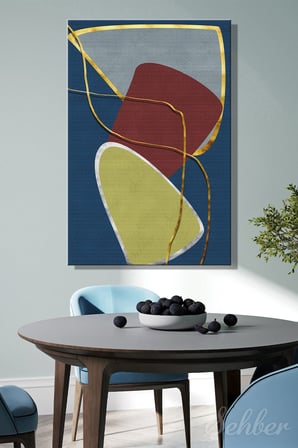 Bordo Ve Yeşilimsi Tonlarda Soyut Geometrik Formlar Modern Bir Dikey Kanvas Tablo 4075