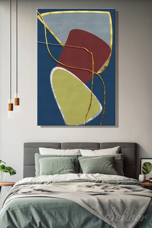 Bordo Ve Yeşilimsi Tonlarda Soyut Geometrik Formlar Modern Bir Dikey Kanvas Tablo 4075