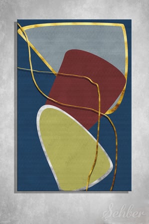 Bordo Ve Yeşilimsi Tonlarda Soyut Geometrik Formlar Modern Bir Dikey Kanvas Tablo 4075