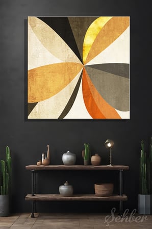 Sarı Hardal Kiremit Gri Tonlarda Dairesel Geometrik Formlar Modern Soyut Kare Kanvas Tablo 4076