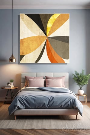 Sarı Hardal Kiremit Gri Tonlarda Dairesel Geometrik Formlar Modern Soyut Kare Kanvas Tablo 4076