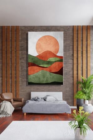 Toprak Tonlarında Soyut Modern Bir Boho Manzara Dikey Kanvas Tablo 4083