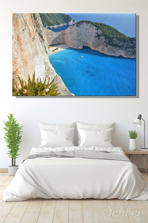 Kanvas Tablo Zakintos Adası Navagio Plajı'nı (Batık Koyu) Yatay Duvar Tablosu - 4085