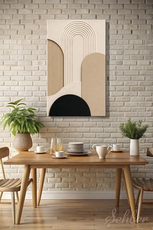 Bej Ve Krem Tonlarda Modern Bohem Tarzı Soyut Kanvas Tablo Dikey Tekli 4126