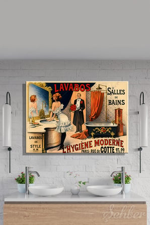 Fransız Estetiğini Gösteren Vintage Tarzı Dekoratif Bir Banyo Kanvas Tablosu Yatay Tekli 4153