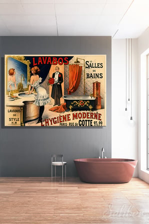 Fransız Estetiğini Gösteren Vintage Tarzı Dekoratif Bir Banyo Kanvas Tablosu Yatay Tekli 4153