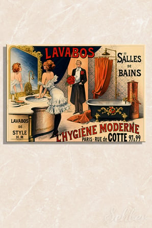 Fransız Estetiğini Gösteren Vintage Tarzı Dekoratif Bir Banyo Kanvas Tablosu Yatay Tekli 4153