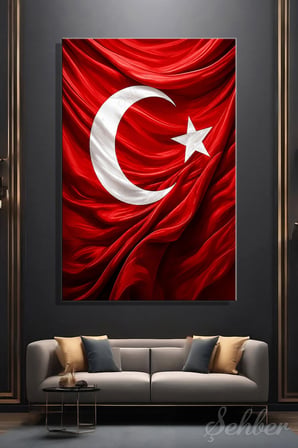 Dalgalanan Türk Bayrağı Kanvas Tablosu Dikey Tekli 4169