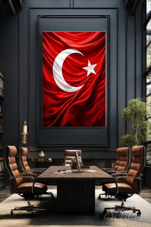Dalgalanan Türk Bayrağı Kanvas Tablosu Dikey Tekli 4169