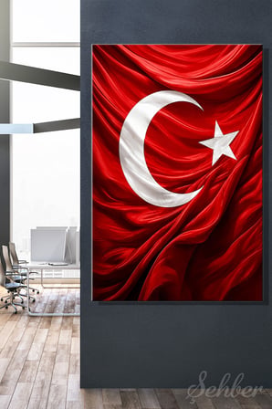 Dalgalanan Türk Bayrağı Kanvas Tablosu Dikey Tekli 4169