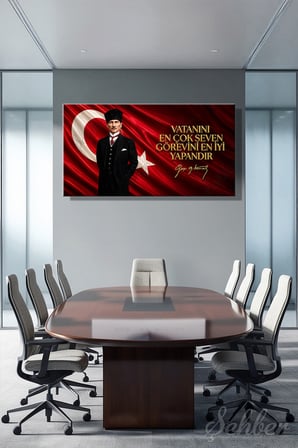Türk Bayrağı Motifi Gazi Mustafa Kemal Atatürk Portresi Ve Bir Özlü Sözü Yatay Kanvas Tablo 4170