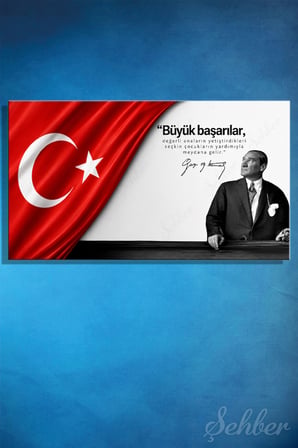Türk Bayrağı Motifi Gazi Mustafa Kemal Atatürk Portresi Ve Bir Özlü Sözü Yatay Kanvas Tablo 4171
