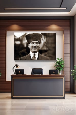 Türkiye Cumhuriyeti'nin Kurucusu Gazi Mustafa Kemal Atatürk Portresi Yatay Kanvas Tablo 4182