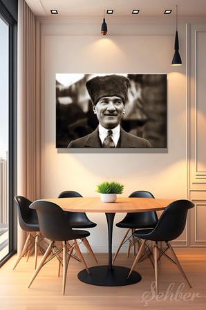 Türkiye Cumhuriyeti'nin Kurucusu Gazi Mustafa Kemal Atatürk Portresi Yatay Kanvas Tablo 4182