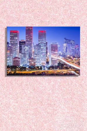 Kanvas Tablo Pekin İş Bölgesi (Cbd) Gece Vakti Silüeti Yatay Duvar Tablosu - 4213