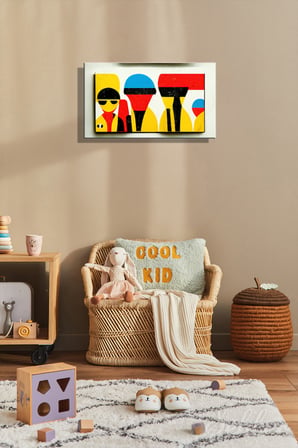 Kanvas Tablo Sarı Mavi Kırmızı Siyah Tonlarda Soyut Ve Geometrik Yatay Salon Tablosu - 4464