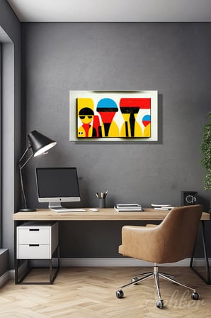 Kanvas Tablo Sarı Mavi Kırmızı Siyah Tonlarda Soyut Ve Geometrik Yatay Salon Tablosu - 4464