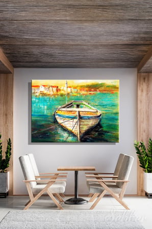 Renkli Bir Deniz Ve Kayık Manzarası Yatay Kanvas Tablo 4774