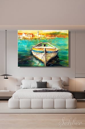Renkli Bir Deniz Ve Kayık Manzarası Yatay Kanvas Tablo 4774