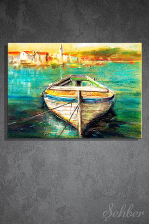 Renkli Bir Deniz Ve Kayık Manzarası Yatay Kanvas Tablo 4774
